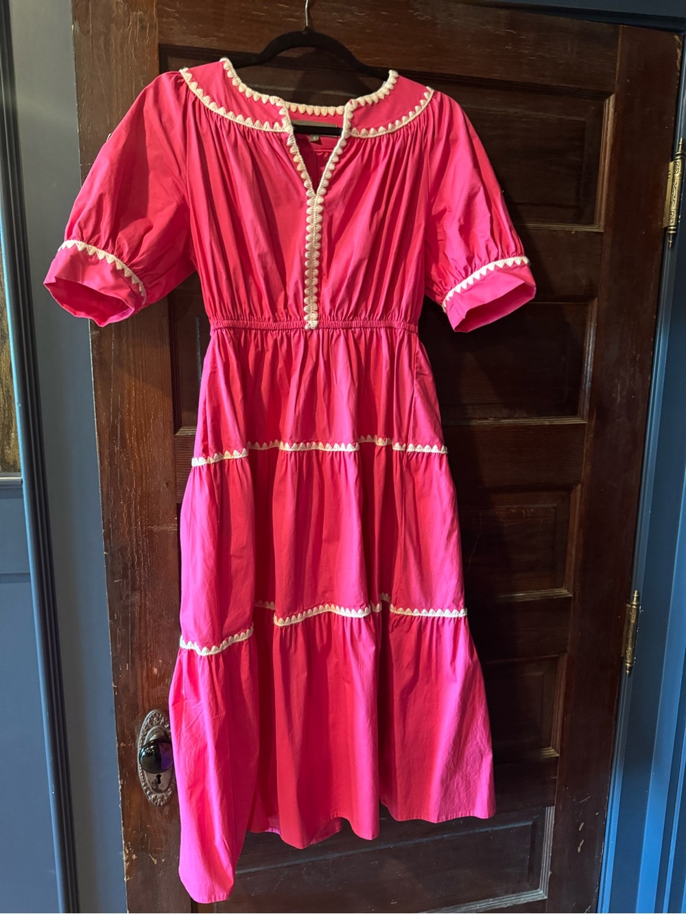 Bright Pink Tiered Maxi Dress with Contrast Trim